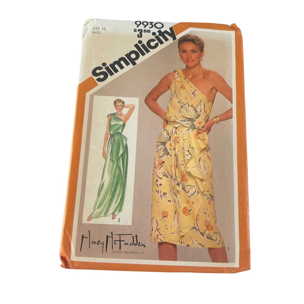 Simplicity Sewing Pattern Women Size 12 Multi Mary McFadden One Shoulder Dress